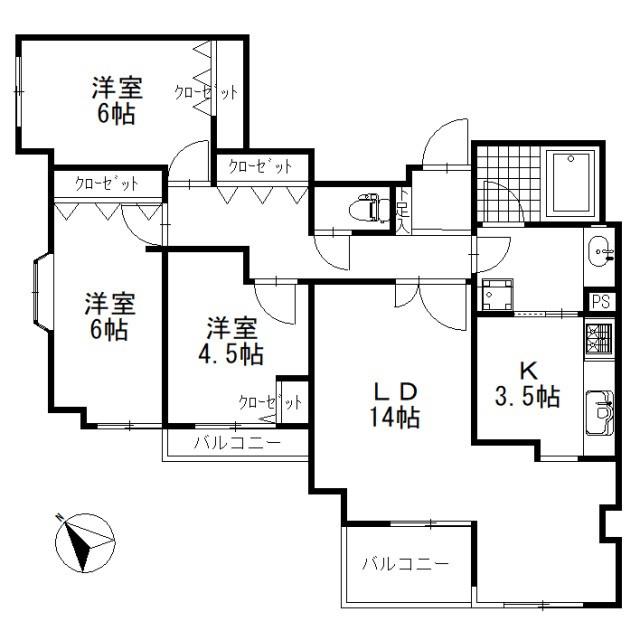 横浜南太田ガーデンハウス(3LDK/3階)の間取り写真