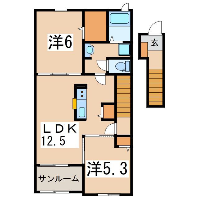 オリンピア・II(2LDK/2階)の間取り写真