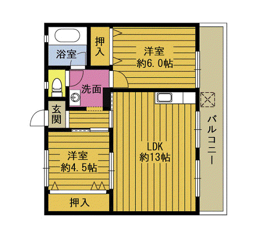 ラインハイム菊池(2LDK/3階)の間取り写真
