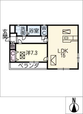 ルネス旭ヶ丘(1LDK/2階)の間取り写真