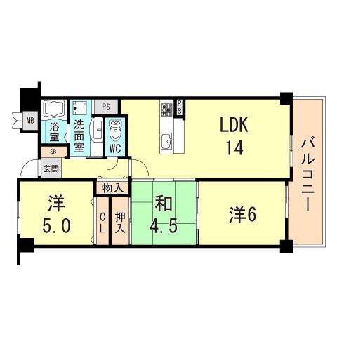 本山センチュリーマンション(3LDK/9階)の間取り写真