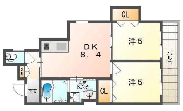 クリエオーレ大池町II(2DK/1階)の間取り写真