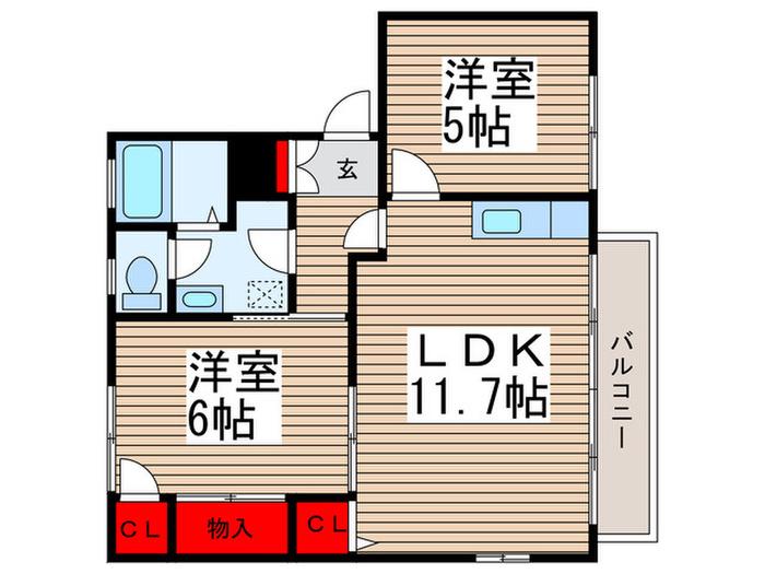 キャピタルA(2LDK/2階)の間取り写真