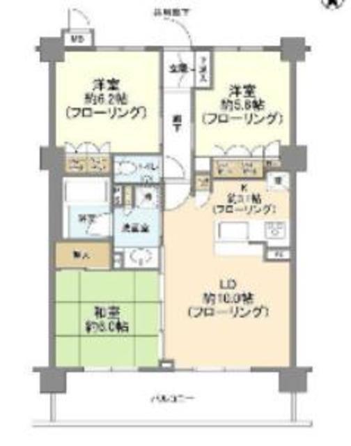コンフォートパレス六町(3LDK/3階)の間取り写真