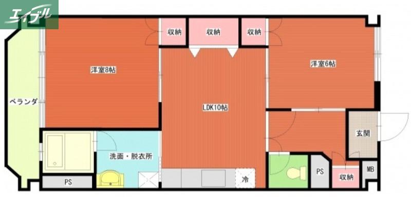 京橋ビル新館(2LDK/4階)の間取り写真