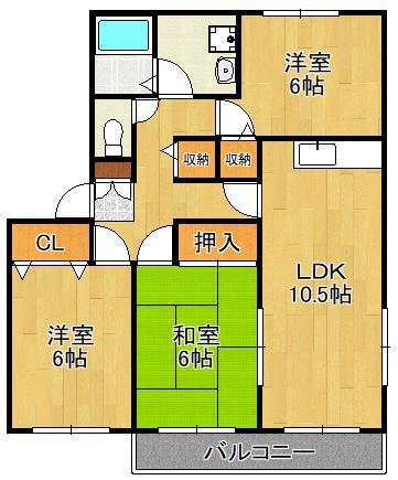 ベルエポック行橋 D棟(3LDK/1階)の間取り写真
