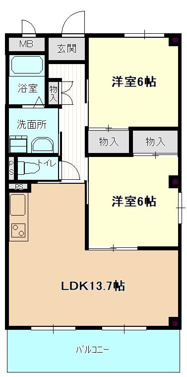 セラフィ西原(2LDK/2階)の間取り写真