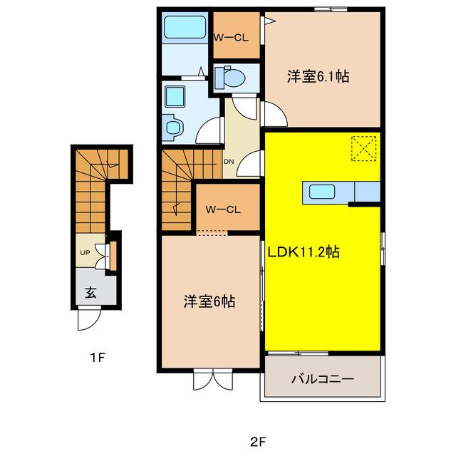 ドミールアサノC(2LDK/2階)の間取り写真