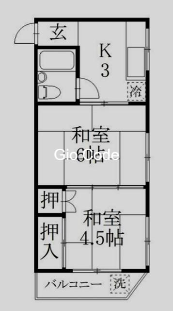 第6小山コーポ(2K/2階)の間取り写真
