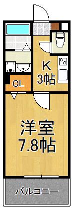 ディーフレア南本町(1K/2階)の間取り写真
