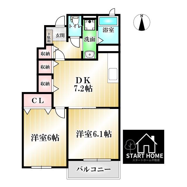 グリーンハイツ古城A(2DK/1階)の間取り写真