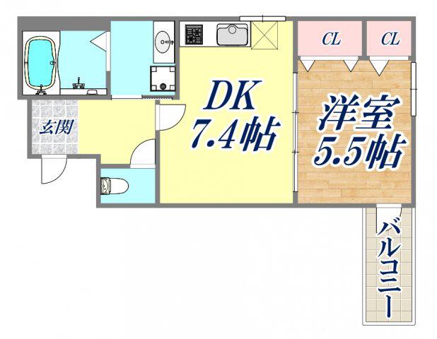 フジパレス津門中央公園1番館(1DK/1階)の間取り写真
