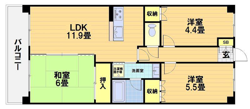 グランシティ京都I番館(3LDK/5階)の間取り写真
