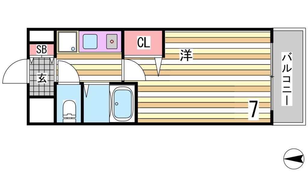 エスリード三宮第3(1K/3階)の間取り写真
