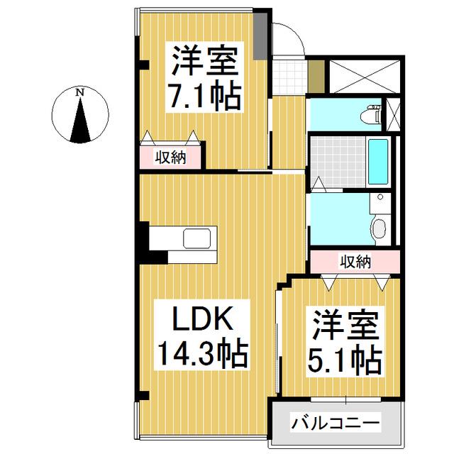 ルミエール・三輪(2LDK/1階)の間取り写真