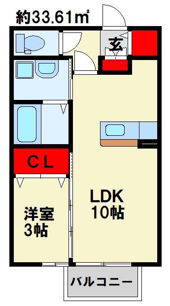 スクールサイド若藤(1LDK/2階)の間取り写真