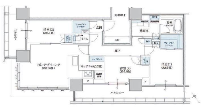 ブリリアタワー浜離宮(3LDK/22階)の間取り写真