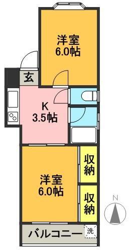 ヴィラ羽根木(2K/2階)の間取り写真