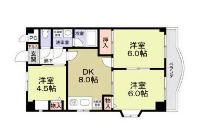 サンモール1番館A棟(3DK/1階)の間取り写真