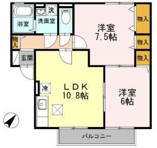 セジュールセラ B棟(2LDK/1階)の間取り写真