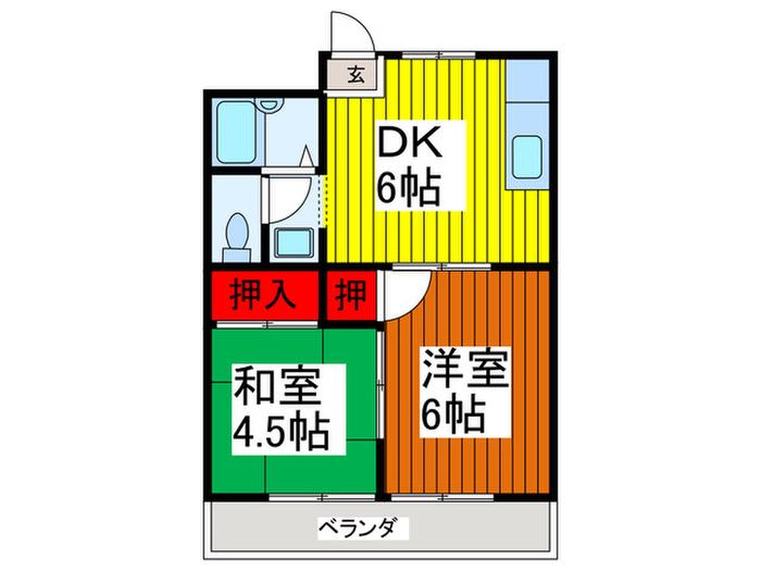 サンリバーハイツ(2DK/2階)の間取り写真