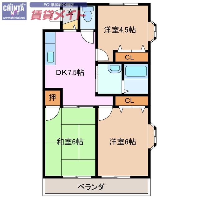 ラピス桜橋(3DK/2階)の間取り写真