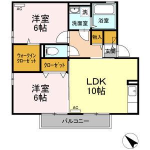 クレッシェンド(2LDK/2階)の間取り写真