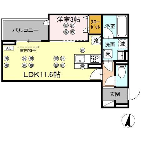 D-RESIDENCE東深津町3丁目(1LDK/1階)の間取り写真