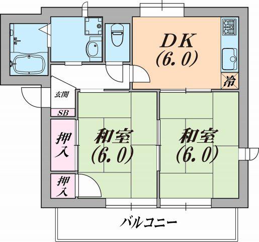 フレグランス南五葉(2DK/2階)の間取り写真