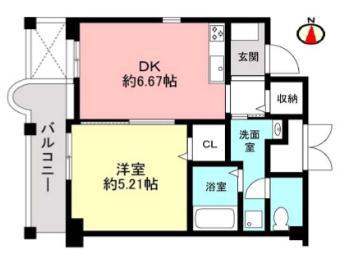チェリービュウ芦屋川(1DK/4階)の間取り写真