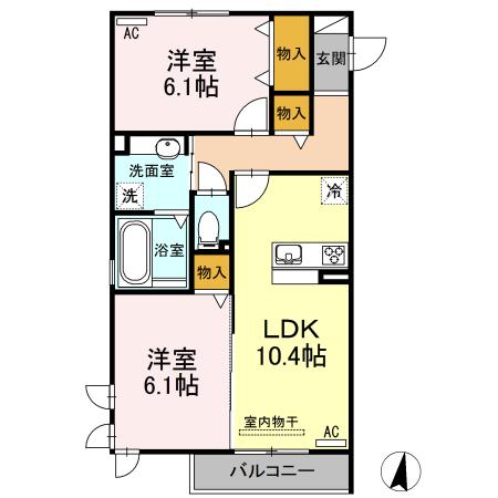 プランドールVIII B棟(2LDK/1階)の間取り写真