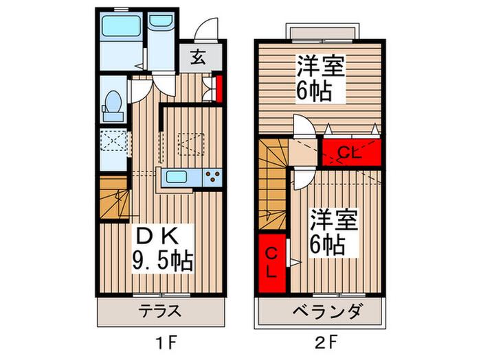 シャトーふじ5番館(2DK/1階)の間取り写真