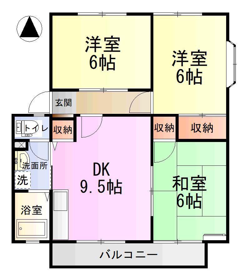 サンビレッジ神田B棟(3DK/1階)の間取り写真