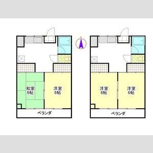 福田屋アパート(2DK/3階)の間取り写真