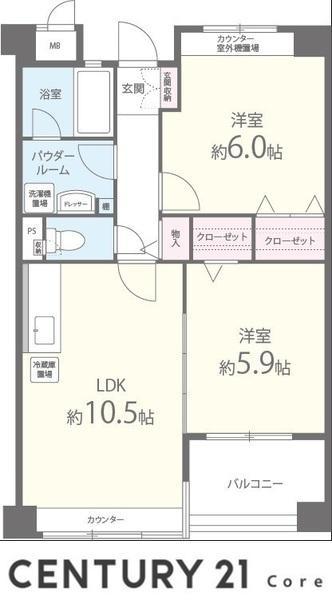 ラ フラガンシア 焔魔堂町(2LDK/2階)の間取り写真