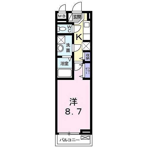 ラウレア宇治(1K/2階)の間取り写真