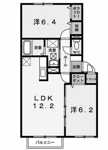 ルミエールII(2LDK/2階)の間取り写真