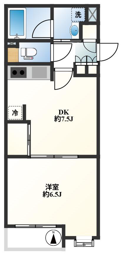 CASA GRACIA(1DK/2階)の間取り写真