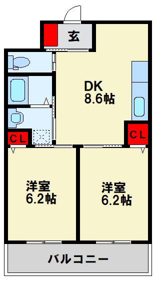 クレシア清田(2DK/2階)の間取り写真