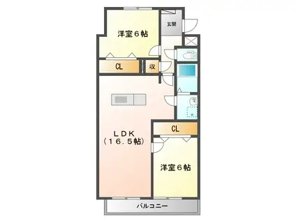 近鉄名古屋線 白子駅 徒歩20分 5階建 築16年(2LDK/1階)の間取り写真