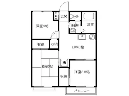 レインボーハイツ本郷台(3DK/2階)の間取り写真