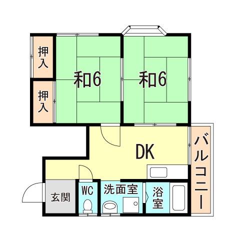 サンハイツ有堀(2DK/2階)の間取り写真