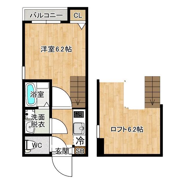 ハーモニーテラス名島VII(1SK/2階)の間取り写真