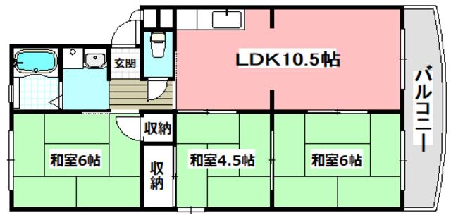 浪速コーポ(3LDK/4階)の間取り写真