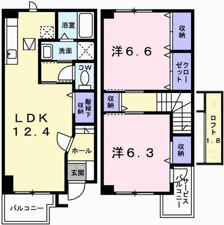 マリオンB棟(2LDK/1階)の間取り写真