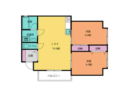 フジミパレス御門台(2LDK/2階)の間取り写真