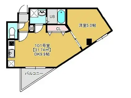 ウエスト COURT SOGA(1DK/1階)の間取り写真