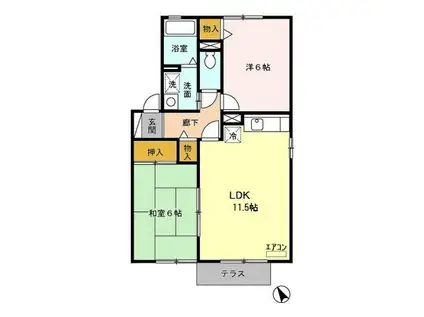 リヴィエールII(2LDK/1階)の間取り写真