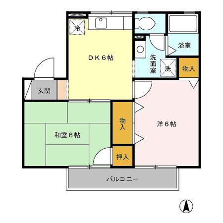 エミネンス四季A棟(2DK/2階)の間取り写真