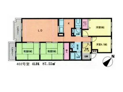 パレスTSK I(3LDK/4階)の間取り写真